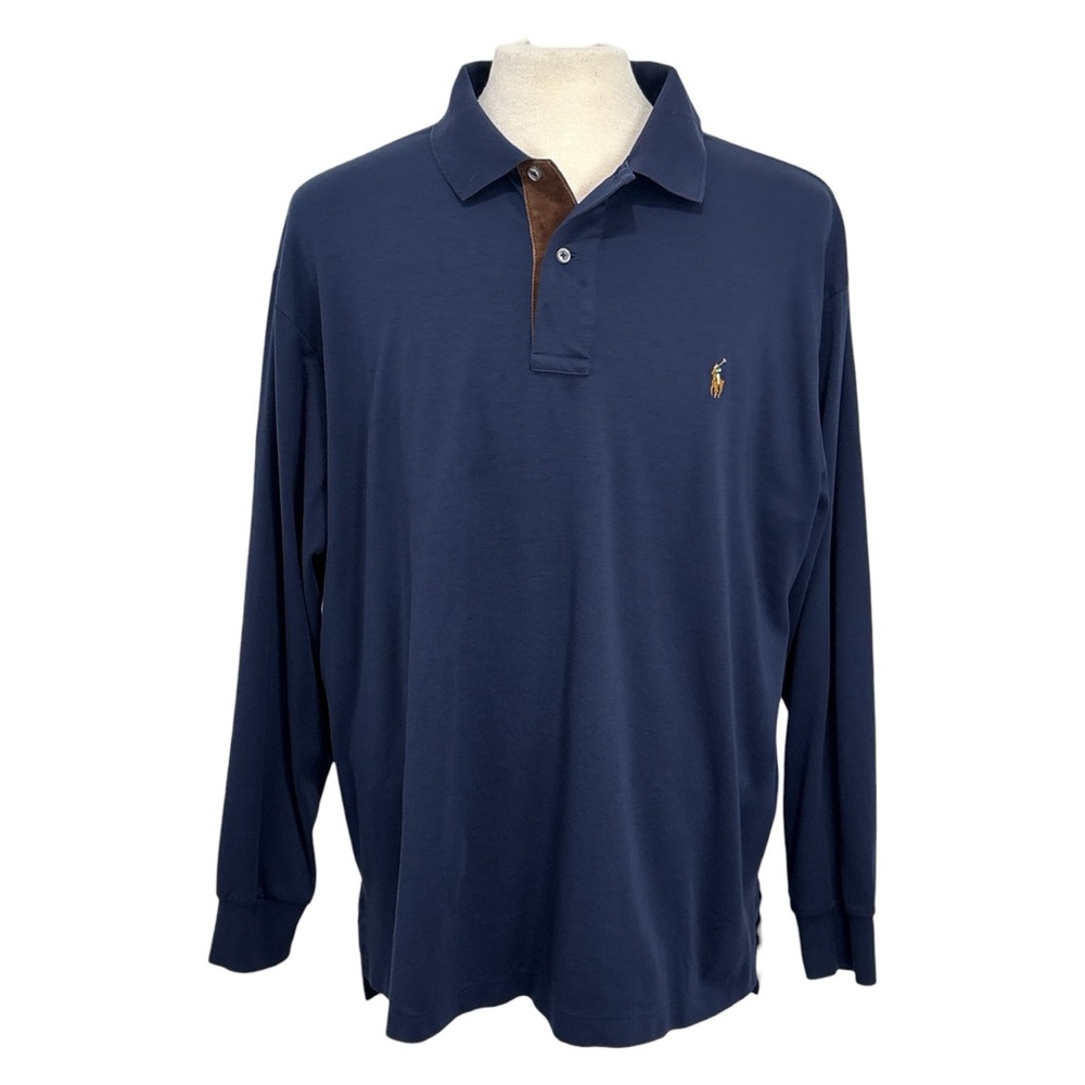 Polo Ralph Lauren Pima Soft Touch Mens 2XB Navy Blue Long Sleeve Polo Shirt Pony